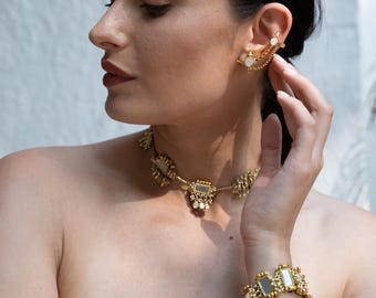 Gold Ear Cuff Earring with Chain Piercing Ear Wrap Boho Statement Ear Cuff Minimalist Gold Ear Climber Gift for Her Festival Jewelry