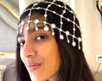 Zilveren spiegel haarkooi | Boho ketting haaraccessoire | Bruids haarsieraad | Festival rave cadeau
