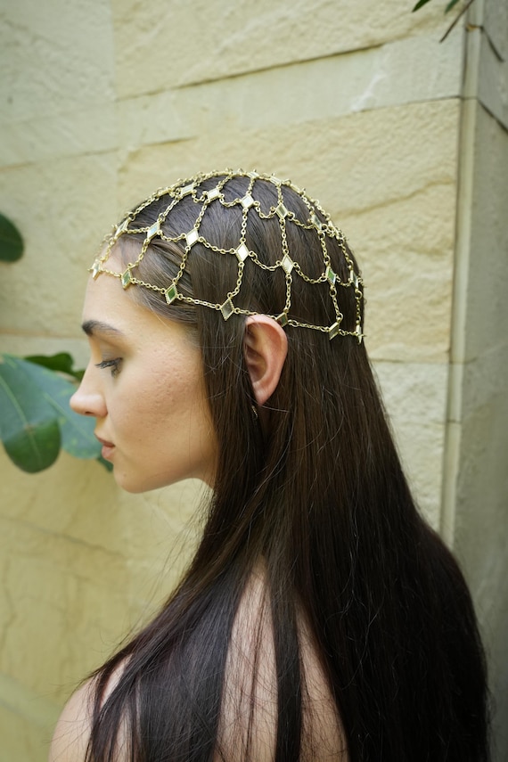 Gold Chain Headpiece Earring Set | Boho Bridal Hair Jewelry | Indian Wedding Head Chain | Festival Gift