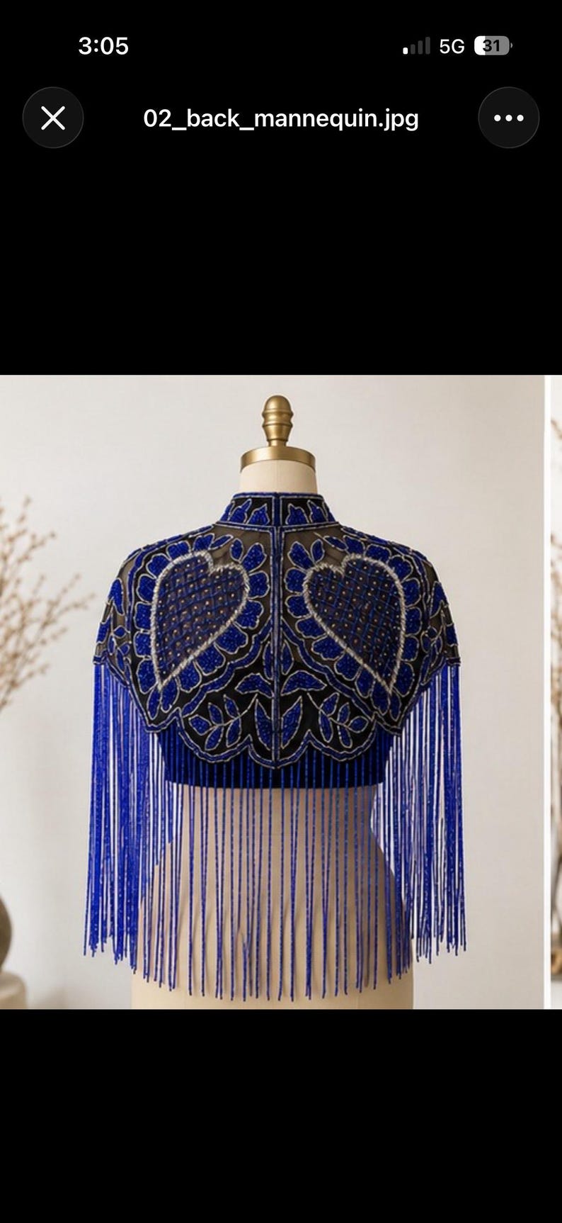 Royal Blue Beaded Capelet With Fringe Embroidered Shoulder Cover up for ...