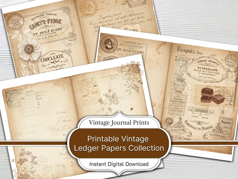 Printable Vintage Ledger Papers Collection, Antique, Aged, Victorian ...