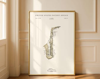 1936 Saxophone Patent Print | Vintage Musician Gift | Modern Cream or Parchment