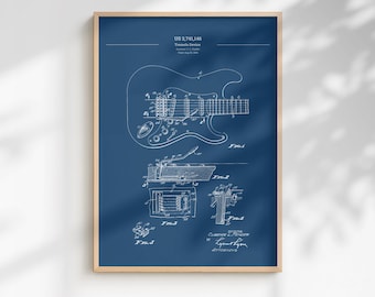 Fender Stratocaster Tremolo Patent Poster | Guitar Tremolo System Blueprint | Electric Guitar Wall Art | Music Studio Decor
