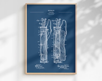 Golf Caddy Bag Patent | Antique Golf Decor | Vintage Sports Blueprint | Golfer Gift