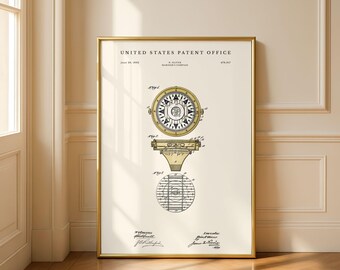 1892 Mariner's Compass Patentdruck | Maritime Dekoration | Segel Geschenk | Modernes Creme