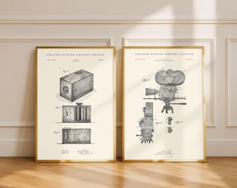 Weiterentwicklung des Kamerapatents im Zweierset | 1888 Kamera & 1937 Kinematographische Kamera | Filmemacher Geschenk | Moderne Creme oder Pergament
