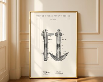 1900 Schiffsanker Patentdruck | Maritime Wohnkultur | Segel Geschenk | Modernes Creme