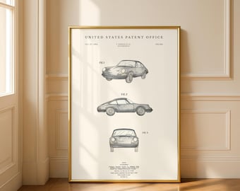 1964 Porsche 911 Patent | Vintage Sports Car Blueprint | Automotive Engineering Gift | Modern Cream or Parchment