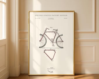Patentzeichnung eines Fahrradrahmens | Fahrradkonstruktionsplan von 1899 | Geschenk für Radfahrer | Modernes Creme