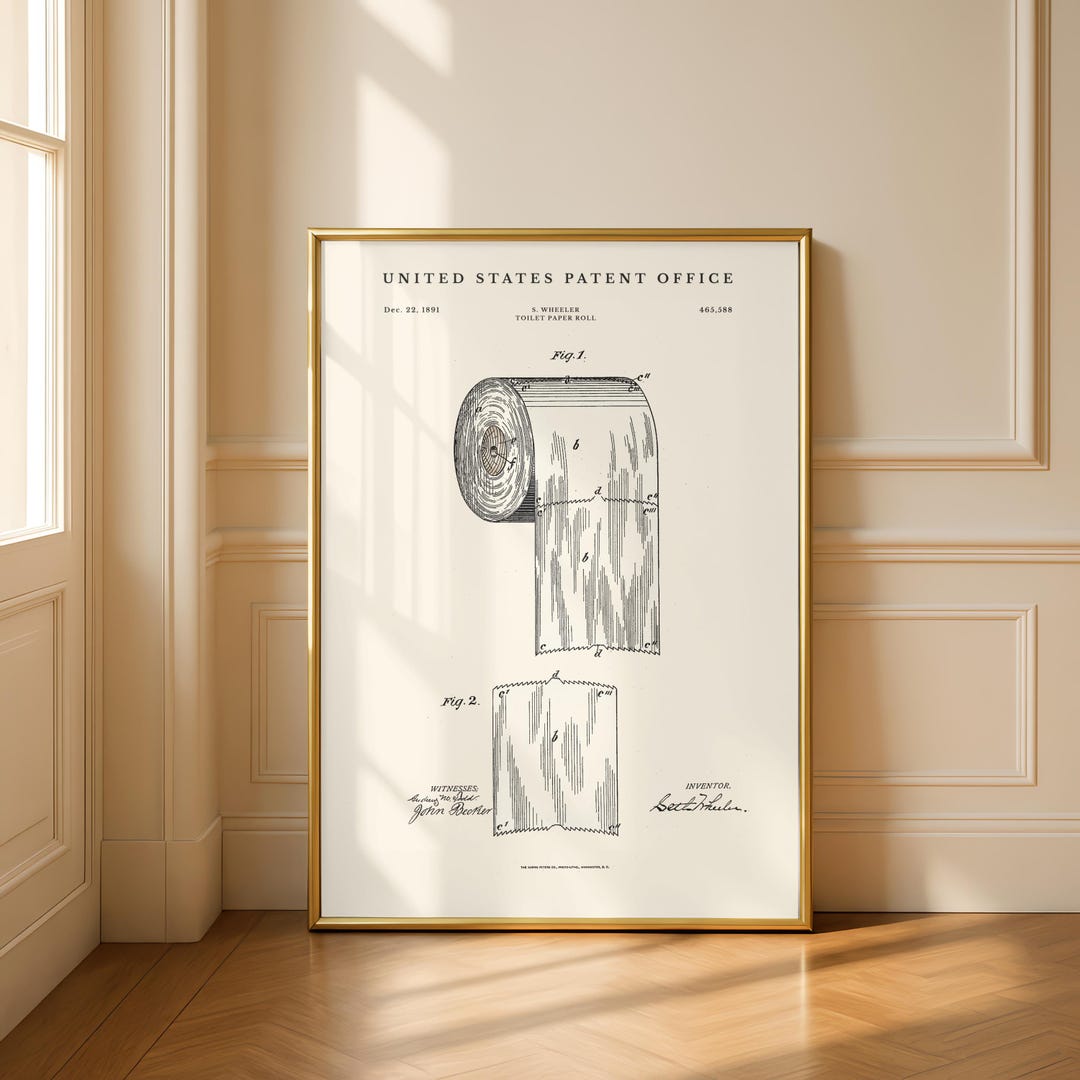 Toilet Paper Roll Watercolour Patent | 1891 Bathroom Blueprint | Funny ...