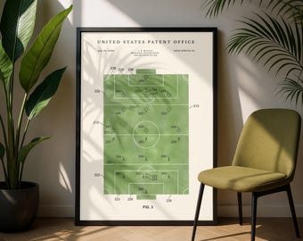 Football Pitch Patent Digital Download | Soccer Field Blueprint | Footballer Gift