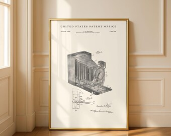 Patentzeichnung einer Vintage-Kamera | Bauplan für Blitzlichtfotografie von 1944 | Geschenk für Fotografen | Modernes Creme