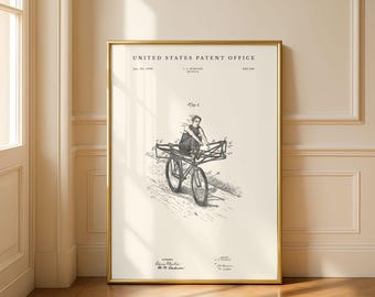 1900 Ruderfahrrad Patentdruck | Vintage Radfahren druckbare Kunst | Geschenk für Radfahrer | Modernes Creme