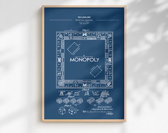 Monopoly Patent Art | Original Board Game Blueprint | Gamer Gift