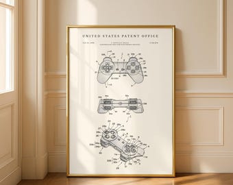 PS1 Controller Patent Art | PlayStation 1998 Blueprint | Gamer Wall Art | Modern Cream or Parchment