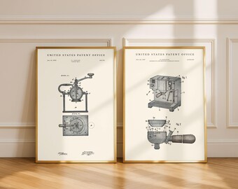 Kaffee Patent Bündel | Vintage Espresso Druck Set | Aquarell Kunst für die Küche | Cafe Dekor | Geschenk für Kaffeeliebhaber