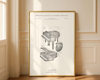 Patentzeichnung eines Flügels | Orchesterflügel-Bauplan von 1939 | Wandbild für klassische Musik | Geschenk für Pianisten | Modernes Creme