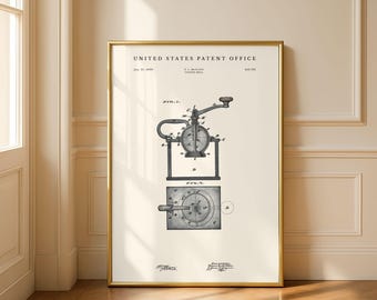 Kaffee Mühle Patent Druck | 1890 Vintage Kaffeemühle Blueprint | Geschenk für Kaffee-Liebhaber | Modernes Creme