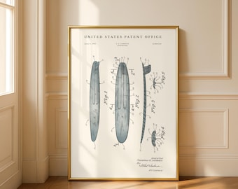 1967 Surfboard Patent Print | Lambach Surf Blueprint | Surfer Gift | Modern Cream or Parchment