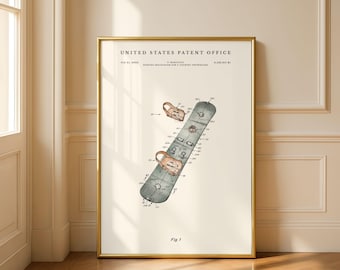 Snowboard Patent Print | Modern Winter Sports Decor | Modern Cream or Parchment