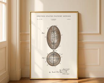 American Football Patent 1925 | Vintage Sports Blueprint | Football History Print | Modern Cream or Parchment