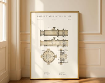 Teleskop-Patentzeichnung | Astronomie-Bauplan von 1891 | Geschenk für Sternenbeobachter | Modernes Creme