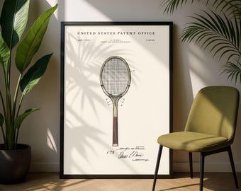 Tennis Racket Patent Digital Download | 1925 Vintage Tennis Art | Sports Wall Decor