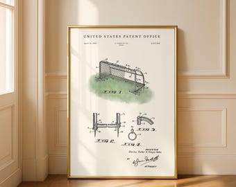 Fußballtor Aquarell Patent | 1937 Fußball Blueprint Kunst | Sport Wand Dekor | Moderne Creme oder Pergament
