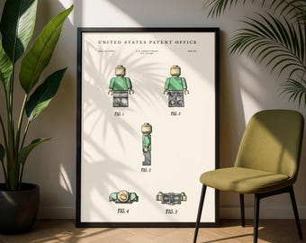 LEGO Minifigure Patent Digital Download | 1979 Watercolour Toy Figure Blueprint | Nursery Art