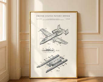 A-10 Warthog Patent Watercolour Print | 1985 Military Aviation Art | Pilot Gift | Modern Cream or Parchment