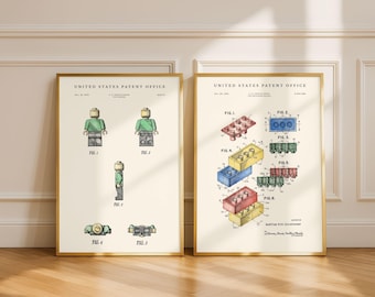 Spielzeug-Patent-Set (2er-Pack) | Wanddekoration fürs Spielzimmer | Geschenk für Lego-Fans | Modernes Creme