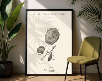 Patent für Baseballhandschuh von 1971 (digitaler Download) | Historische Bauzeichnung eines Baseballhandschuhs | Geschenk für Baseballtrainer