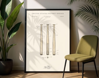 1924 Baseball Bat Patent Digital Download |  Sports Wall Art | Baseball Coach Gift
