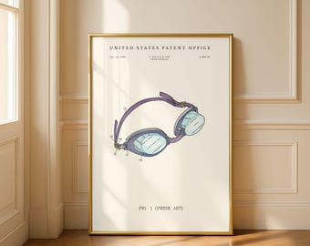 1997 Swim Goggles Patent Print | Swimmer Gift | Modern Cream or Parchment