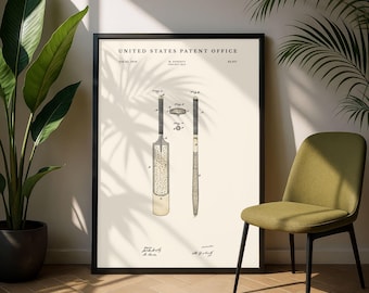 Cricket Bat Patent Digitaler Download | 1859 Cricket Blueprint Druck | Vintage Sport druckbare Kunst | Geschenk für Cricketspieler