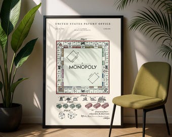 Monopoly Patent Digital Download | 1935 Watercolour Vintage Board Game Blueprint | Classic Board Game Decor