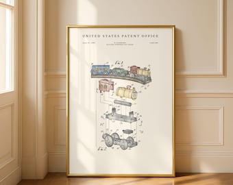 Spielzeug Zug Patent Druck | 1995 Vintage Entwurf | Kinderzimmer Spielzimmer Dekor | Modernes Creme