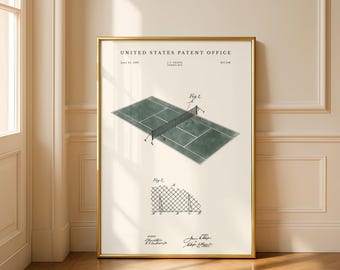 Tennis Net Patent Poster | 1907 Vintage Tennis Court Patent | Modern Cream or Parchment