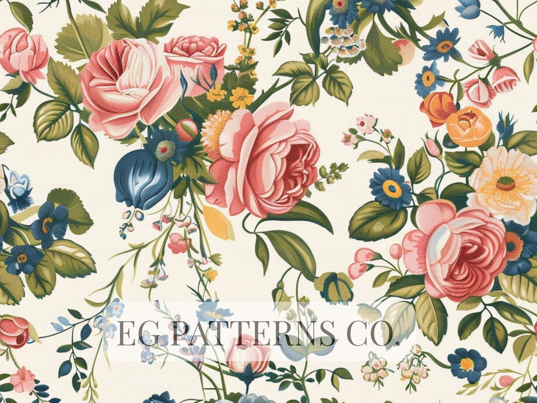 English Regency Florals Seamless Pattern | Vintage Garden in Pastel ...