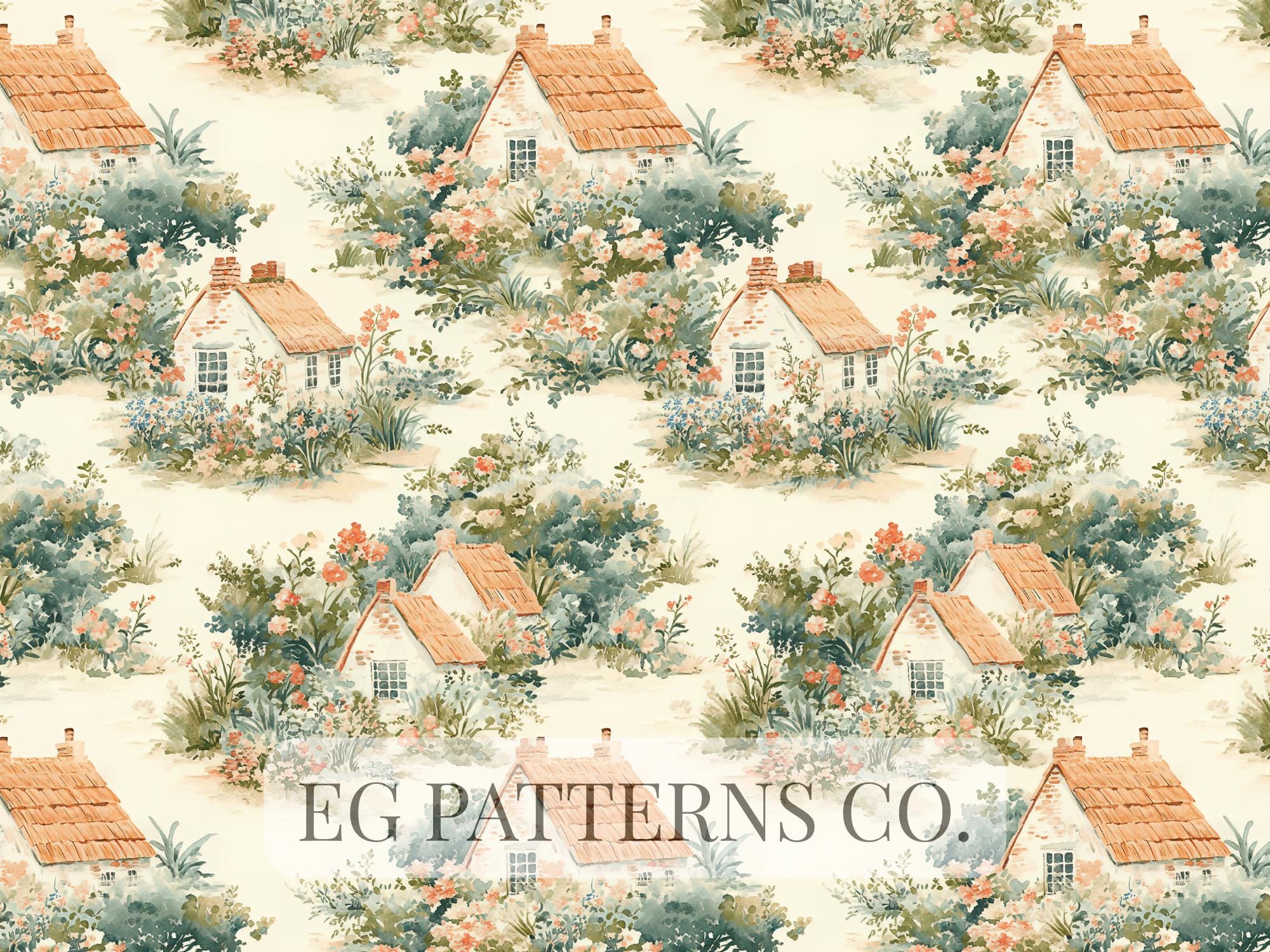 French Garden Cottage Seamless Pattern – Provence Watercolor Country ...