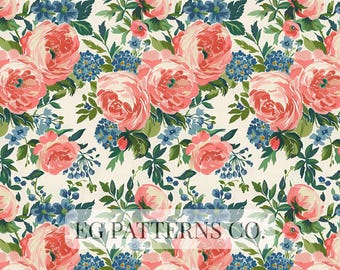 Painted Flower | Romantic Blooms | English Garden Florals | Seamless Floral Pattern with Roses for Fabric, Wallpaper & Stationery