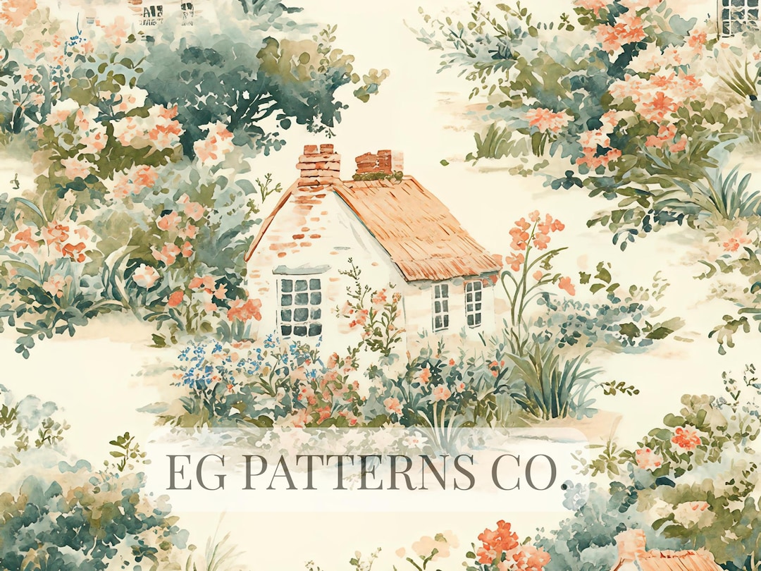 French Garden Cottage Seamless Pattern – Provence Watercolor Country ...