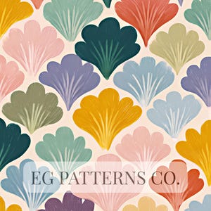 Colorful Scallop Shell Seamless Pattern – Retro Coastal Fan Motif in Soft Pastel Palette - Modern Mermaid for Kids Party