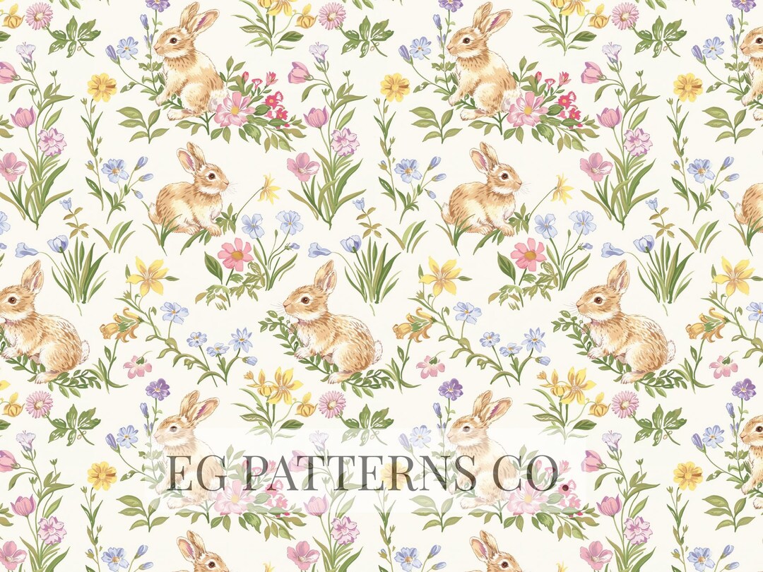 Easter Bunny Floral Seamless Pattern | Vintage Spring Rabbit ...