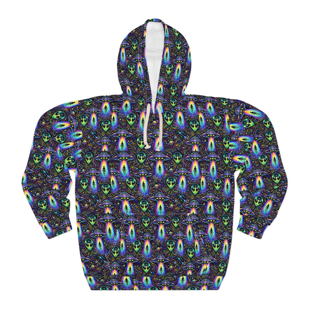 Cosmic Abduction Hoodie Trippy UFO Alien Rave Jacket Psychedelic Zip ...