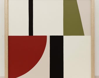 Peinture originale faite à la main, art abstrait géométrique Bauhaus Mondrian, unique en son genre, encadré