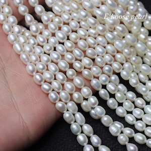 Rice pearl 5.5-6mm X 7-8mm Freshwater real pearl seeds prarl loose pearl necklace beads White 46pcs Full Strand PL6307
