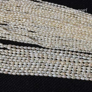 seeds pearl 2.8-3mm 3.8-4mm Freshwater long rice pearl good Luster necklace loose pearl Natural White PL5073