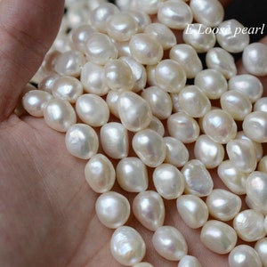 Baroque pearl 9.5-10mm leather pearl large hole Freshwater pearl natural White loose pearl beads Necklace Full Strand PL3053
