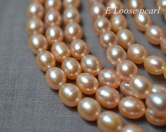 AAA Rice pearl 7.5-8.5mm X 9.3-10mm freshwater real pearls leather Large hole pearl loose pearl necklace beads wedding Full Strand PL6221